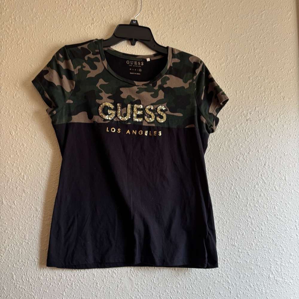GUESS Women's Camouflage and Black Tee